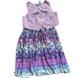 Vintage Phool Casual Vest & Skirt Set Mauve Purple Pink Tulips Size 3x